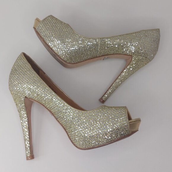 Badgley Mischka Humbie II Gold Glitter Heel Women's Size 7M - Picture 4 of 9